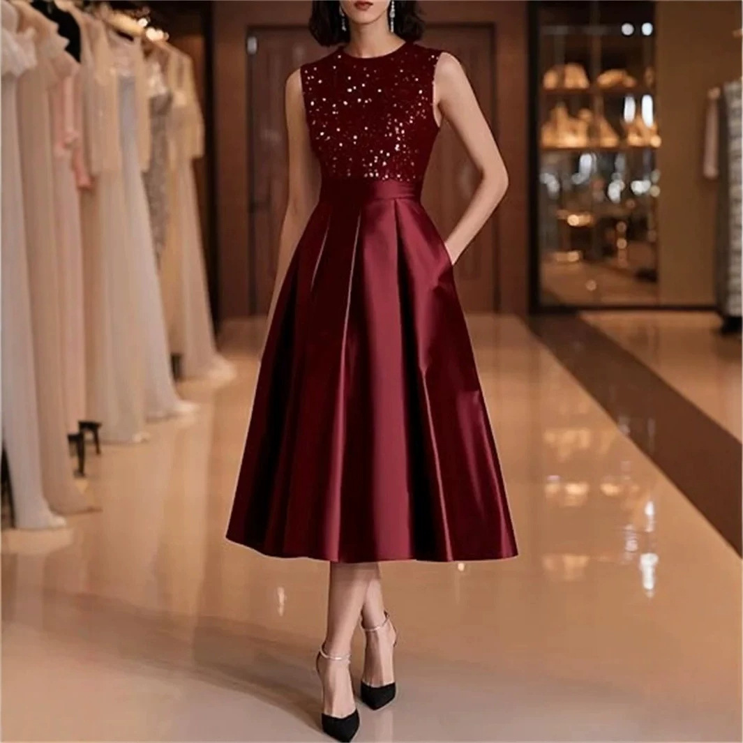 Burgundy Sequin Satin Midi Dre - Midi Dress review and price