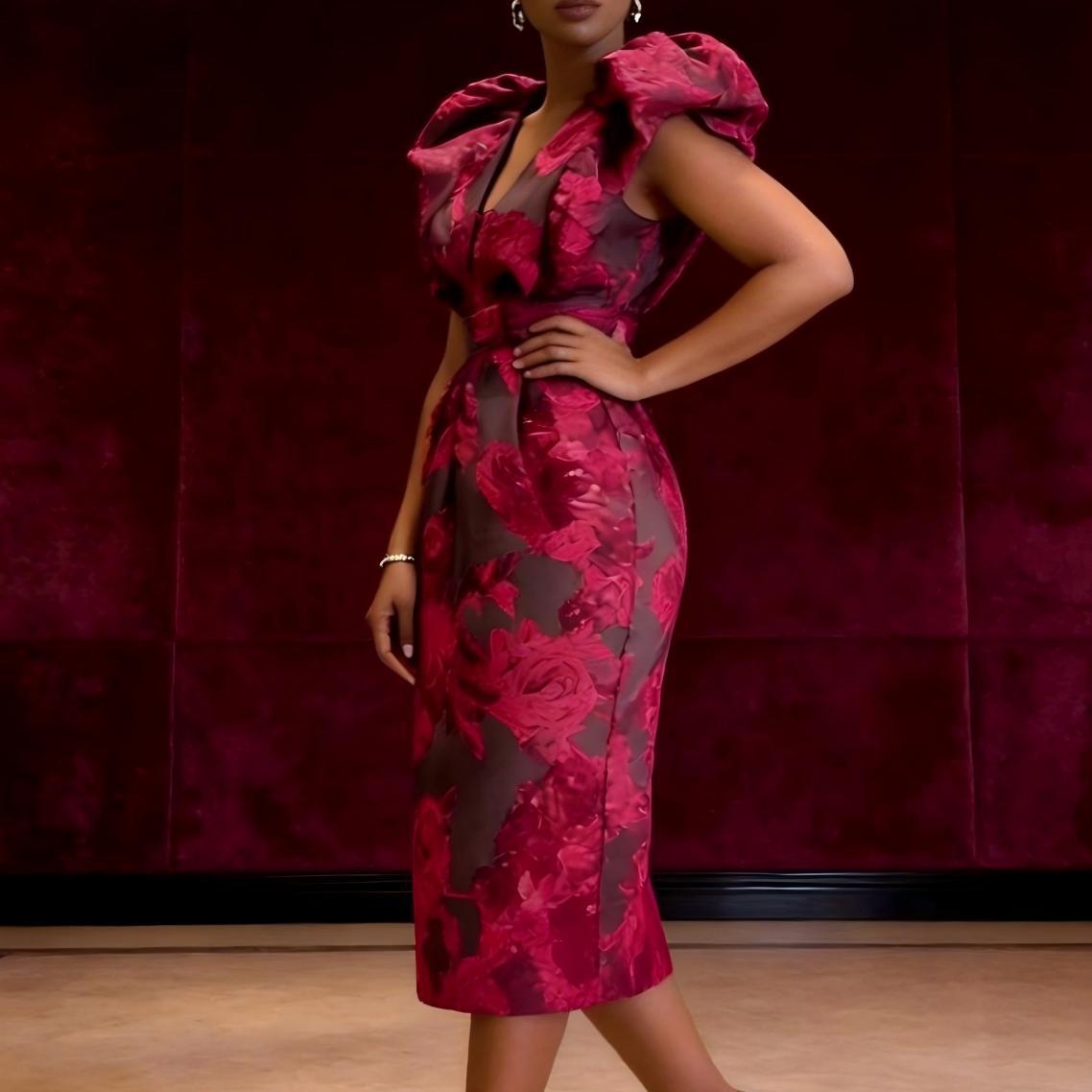 QMANSHA Plus Size Burgundy Flo - Midi Dress review and price