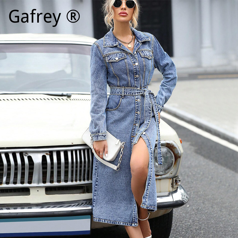 Women Long Sleeve Denim Dress  - Midi Dress review and price